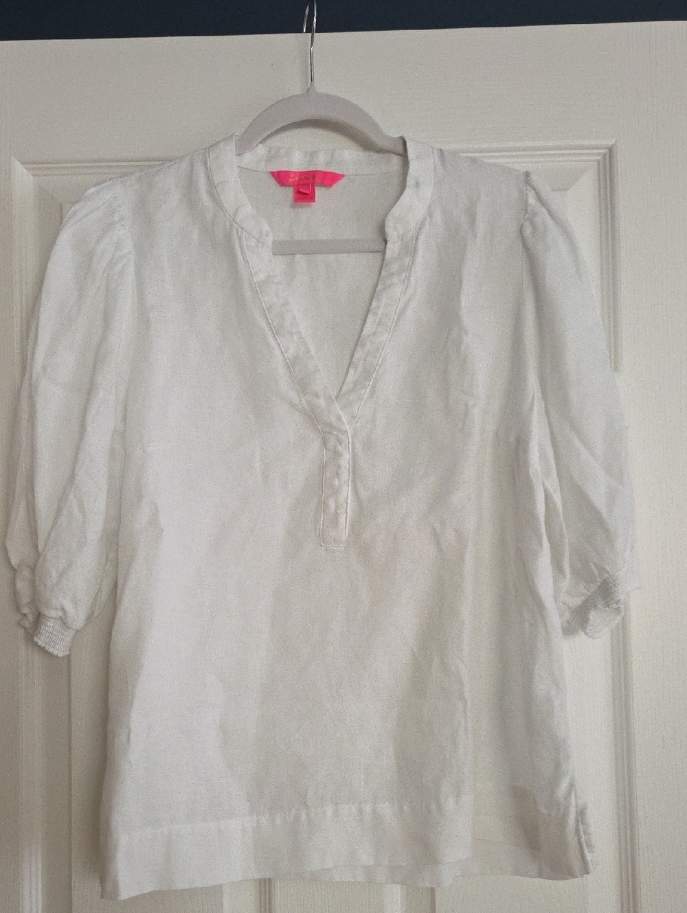 Lilly Pulitzer White Split-Neck Puff Sleeve Tunic